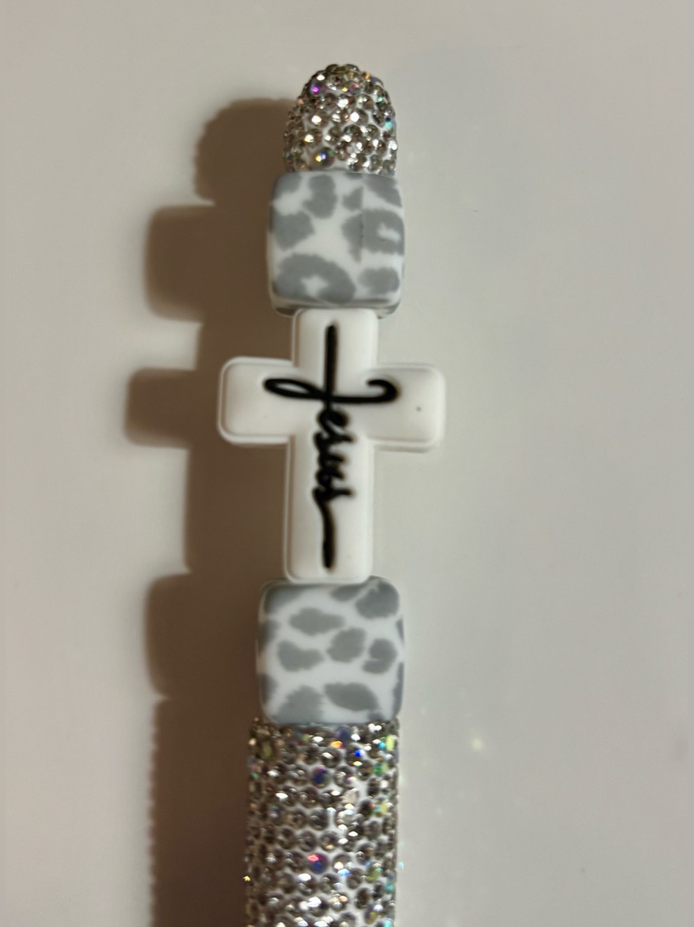 NIP Crystal Rhinestone Cross Pen with Gray Leopard Accents